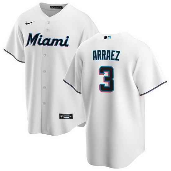 Men Miami Marlins 3 Luis Arraez White Cool Base Stitched Baseball Jersey